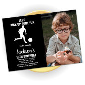 Black Running Soccer Birthday Invitations w foto Kaart