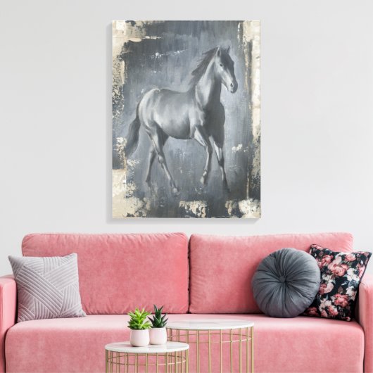 Black Running Stallion Canvas Afdruk (Insitu (Woonkamer))