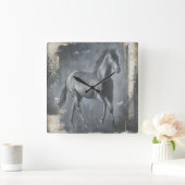 Black Running Stallion Vierkante Klok (Huis)