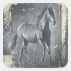 Black Running Stallion Vierkante Sticker