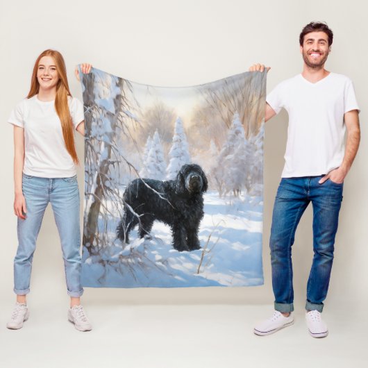 Black Russian Terrier Laat het Sneeuwen Kerstmis  Fleece Deken (In situ)