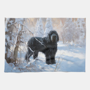 Black Russian Terrier Laat het Sneeuwen Kerstmis  Theedoek