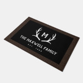 Black Rustic Antler Monogram Faux Burlap Border Deurmat (Schuin)
