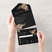 Black Rustic Floral All in One Wedding Invite All In One Uitnodiging (Afscheurbaar)