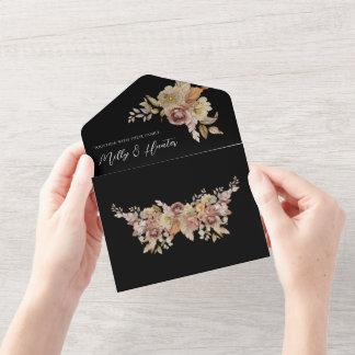 Black Rustic Floral All in One Wedding Invite Uitnodiging