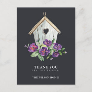 BLACK RUSTIC FLORAL BIRDHOUSE MAKELAAR BEDANKT AANKONDIGINGSKAART