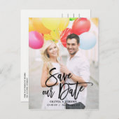 Black Rustic Hand met foto's opslaan onze datum Aankondigingskaart (Voorkant / Achterkant)