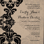 Black Rustic Luxe  Damask Wedding Kaart