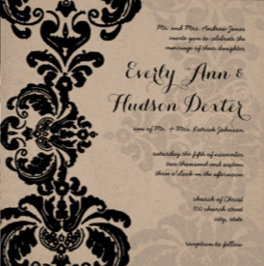Black Rustic Luxe Damask Wedding Kaart