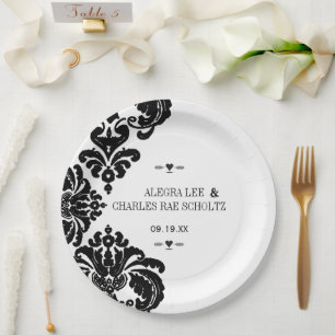 Black Rustic Luxe  Damask Wedding Papieren Bordje