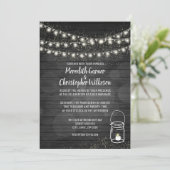 Black Rustic Mason Jar Lights Wedding Kaart (Staand voorkant)