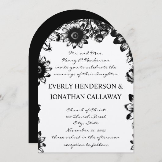 Black Rustic Romantic Navy Font Wedding Invitation Kaart (Voorkant / Achterkant)