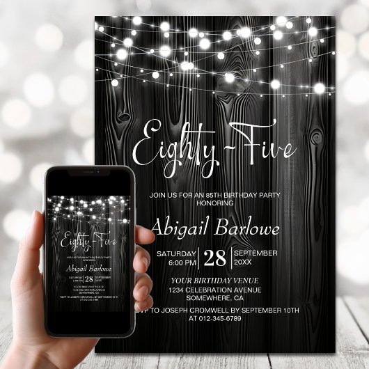 Black Rustic Wood 85e verjaardagsfeest Kaart