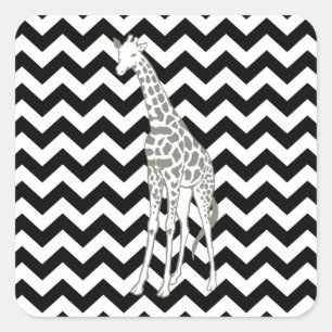 Black Safari Chevron met Pop Art Giraffe Vierkante Sticker
