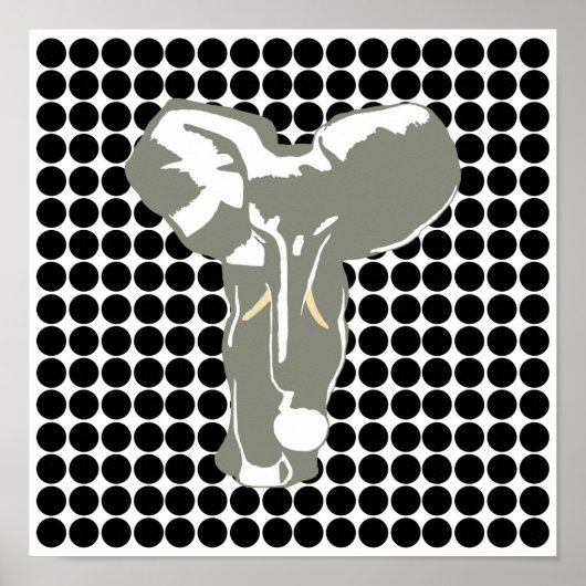 Black Safari Dot met Pop Art Elephant Poster (Voorkant)
