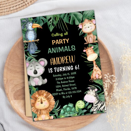 Black Safari Jungle Invitations d'anniversaire