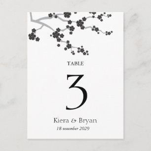 Black Sakura Cherry Blossom Zen Table Number Card Briefkaart