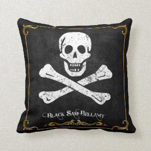 Black Sam Bellamy Skull & Botten Pirate Flag Pillo Kussen