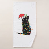 Black Santa Cat Tangled Up (Serviette de bain)