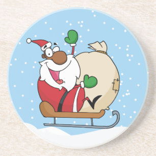 Black Santa Riding Sled Zandsteen Onderzetter