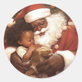 Black Santa's Giving Heart of Joy Ronde Sticker