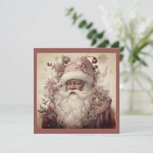 Black Santa's Rococo Look - Roze Bloemen Touch Feestdagenkaart (Staand voorkant)