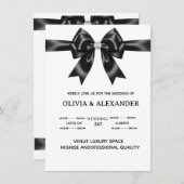 Black Satin Bow Wedding Invitation | Elegant Ribbo (Devant / Derrière)