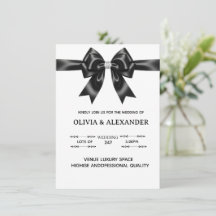 Black Satin Bow Wedding Invitation | Elegant Ribbo