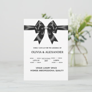 Black Satin Bow Wedding Invitation | Elegant Ribbo Kaart