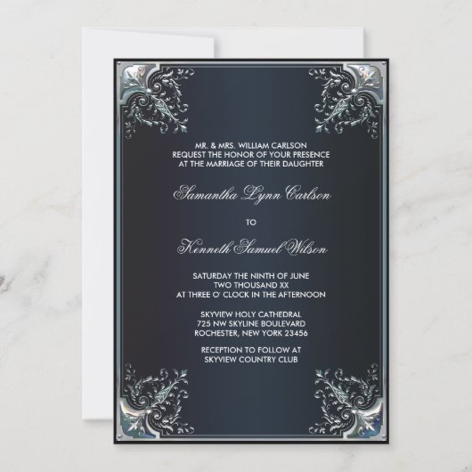 Black Satin Cravate Noir Invitations de mariage (Devant)