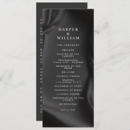 black Satin Elegance Wedding Program Kaart