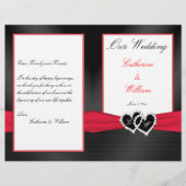 Black Satin Pleasts with Hearts Wedding Program (Voorkant)