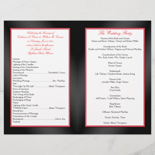 Black Satin Pleasts with Hearts Wedding Program (Achterkant)