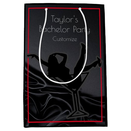 Black Satin Silhouette Bachelor Party Medium Cadeauzakje (Voorkant)