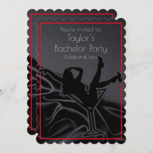 Black Satin Silhouette Bachelor Party Uitnodiging
