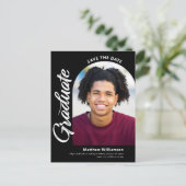 Black Save Date Afstuderen Photo Arch White Script Uitnodiging Briefkaart (Staand voorkant)