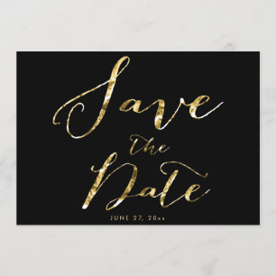 Black Save the Date Cards Elegant Gold Foil Faux