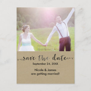 Black SAVE the DATE Rustic Photo Wedding Briefkaar Aankondigingskaart