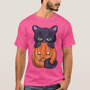 Black Scary Cat Pumpkin Jack O Lantern Halloween C T-shirt