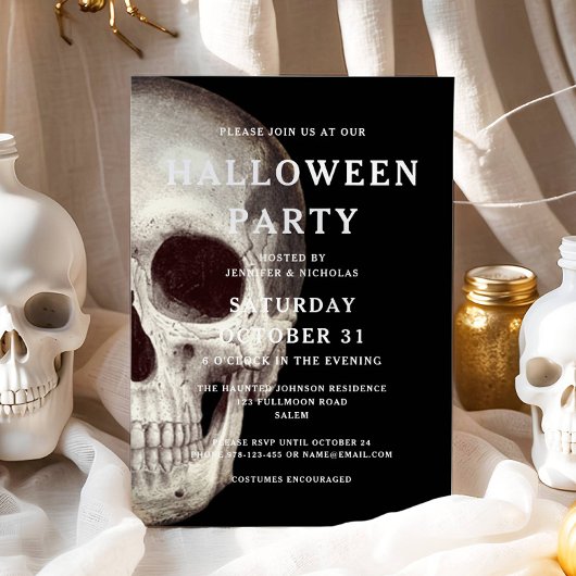 Black Scary Skull Uitnodiging voor volwassen Hallo