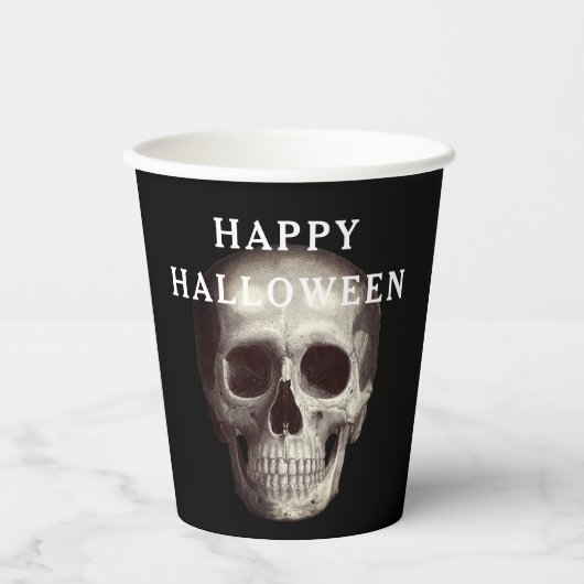 Black Scary Skull Volwassen Halloween Papieren Bekers (Voorkant)
