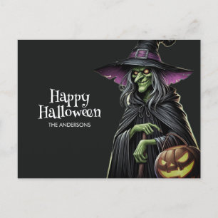 Black Scary Witch Happy Halloween Briefkaart