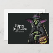 Black Scary Witch Happy Halloween Briefkaart (Voorkant / Achterkant)