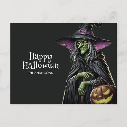 Black Scary Witch Happy Halloween Briefkaart (Voorkant)