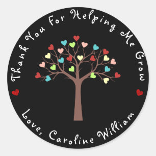 Black   Schattigee kleurrijke harten boom dank u Ronde Sticker