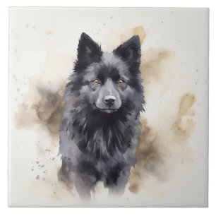 Black Schipperke Dog, Waterverf Pet art Tegeltje