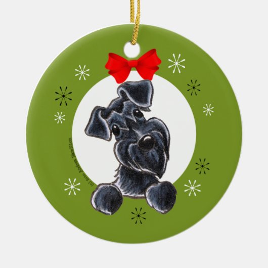 Black Schnauzer Natural Ears-kerst Keramisch Ornament (Voorkant)