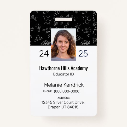 Black School Icons Homeschool Educator ID Badge (Devant)