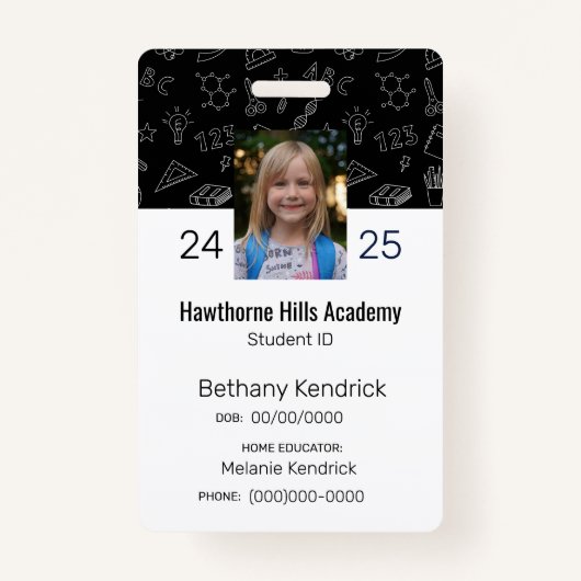 Black School Icons Homeschool Student ID Badge (Devant)