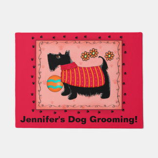 Black Scottie Dog Pet Grooming Business Red Deurmat